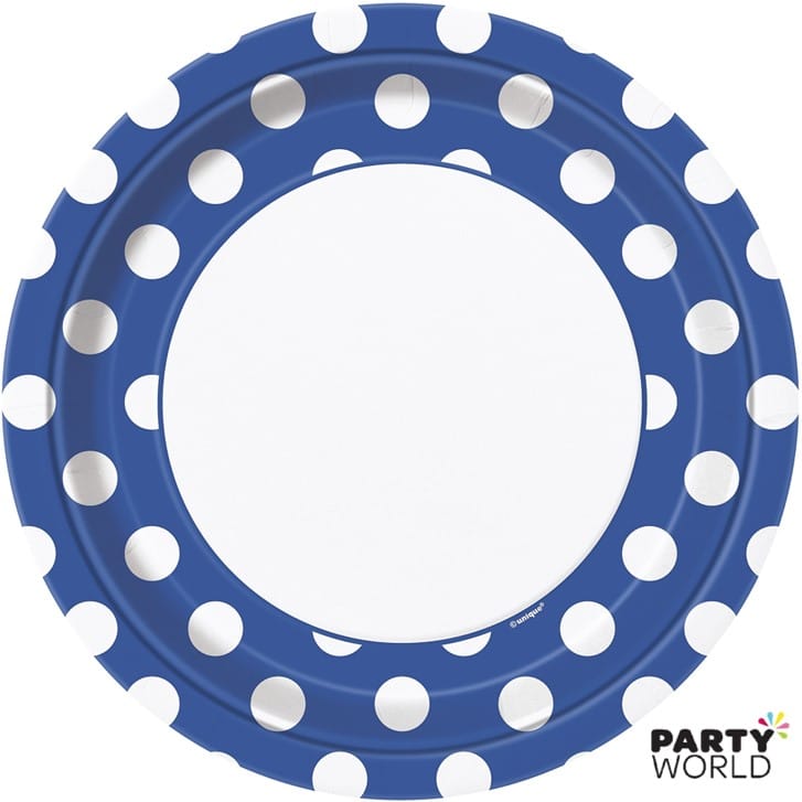 Polka Dot Paper Plates 9" Royal Blue (8)