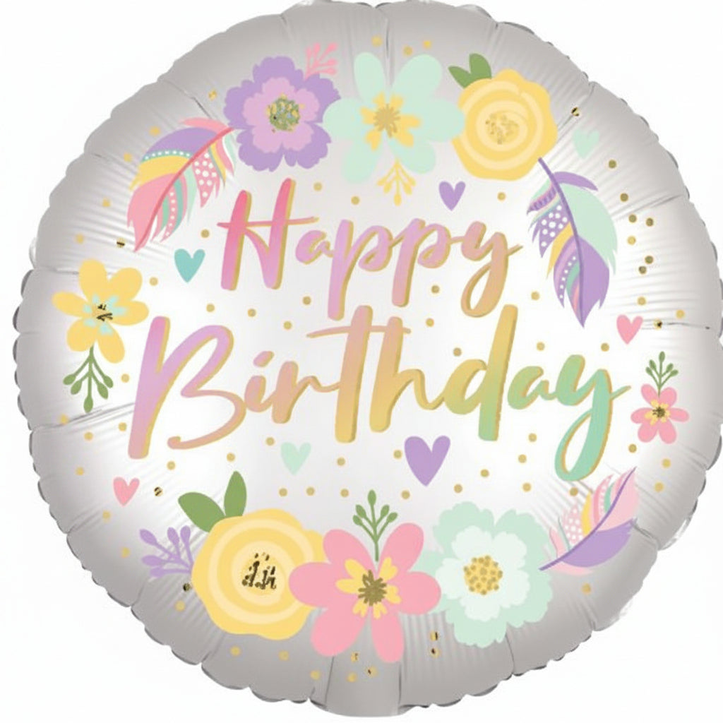 Foil Balloon 18" Happy Birthday - Satin Pastel Flowers