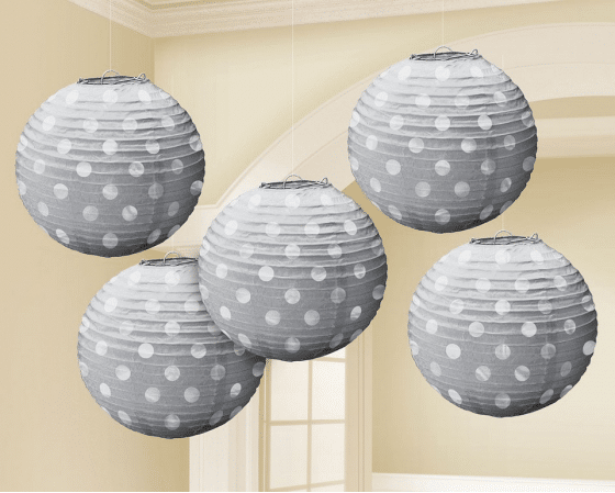 Mini 5inch Paper Lanterns - Silver With Foil Dots (5)