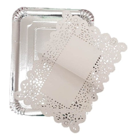 Silver Tray &amp; Doily Set 28 x 21cm (3pcs)