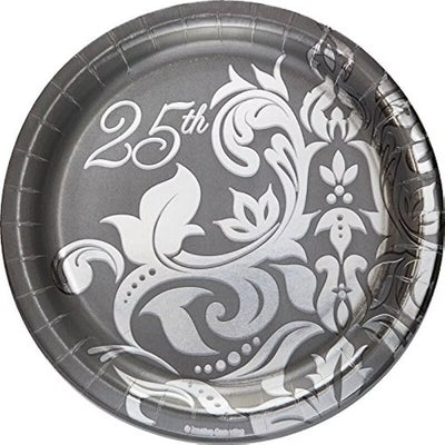 25th Anniversary Silver Paper Plates 7in (18)