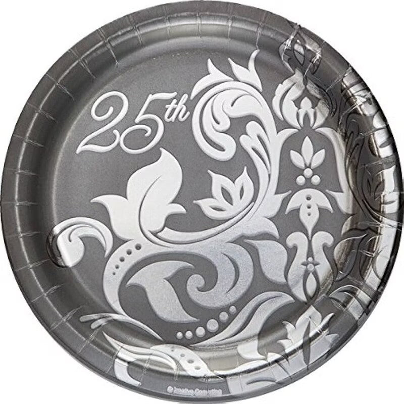 25th Anniversary Silver Paper Plates 7in (18)