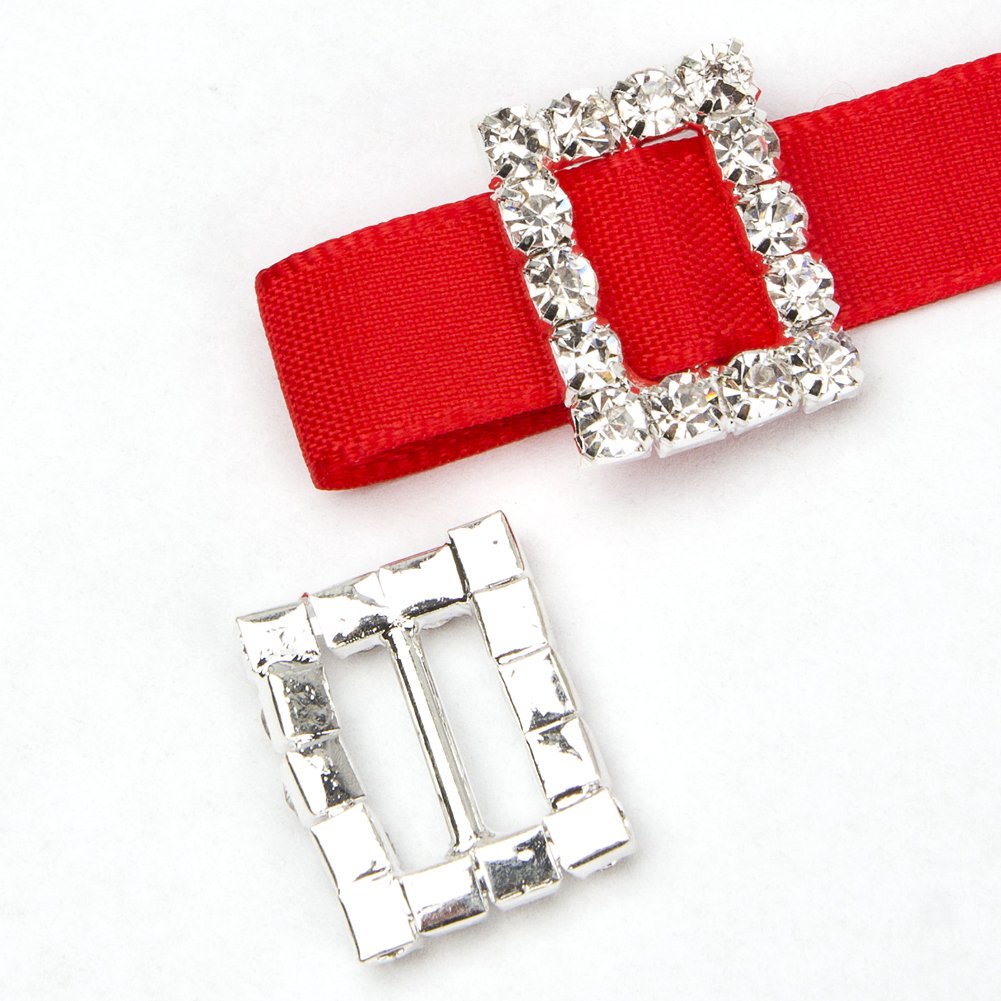 Diamante Square Buckle - 15mm Ribbon Slider (10pk)