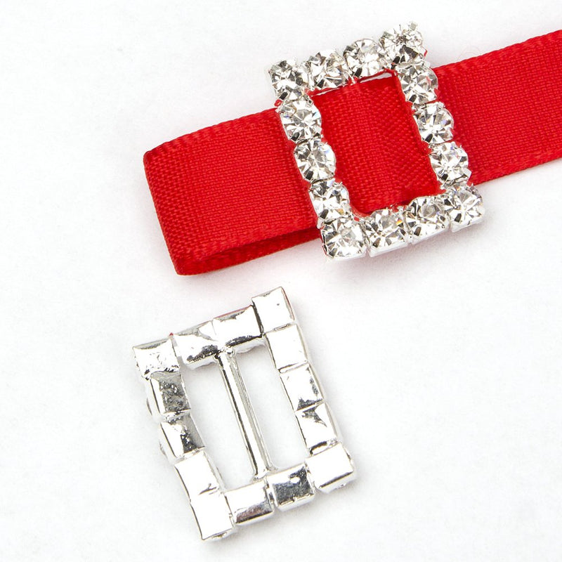Diamante Square Buckle - 15mm Ribbon Slider (10pk)