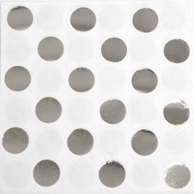 Beverage Napkins 16pk - Silver Dots