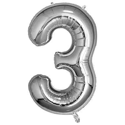 Foil Balloon Number Silver "3"