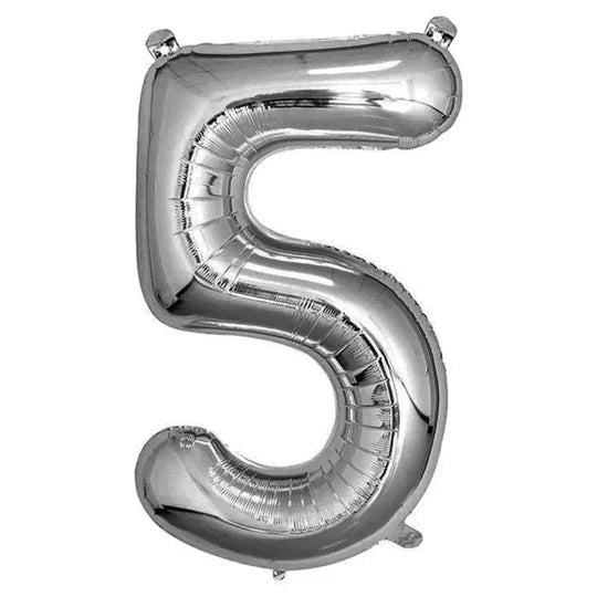 Silver Mini Foil Number Balloon 14in - 5 (fill with air only)