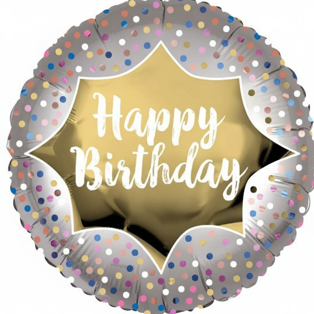 Foil Balloon 18" Happy Birthday Silver Dots