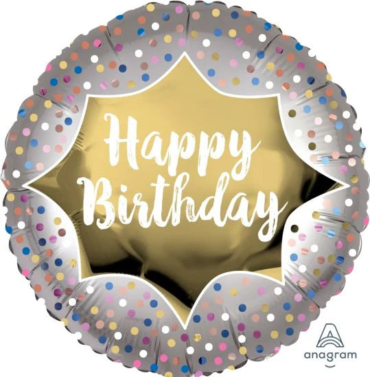 Foil Balloon 18" Happy Birthday Silver Dots