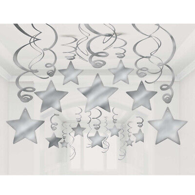 Hanging Star Swirl Decorations - Silver