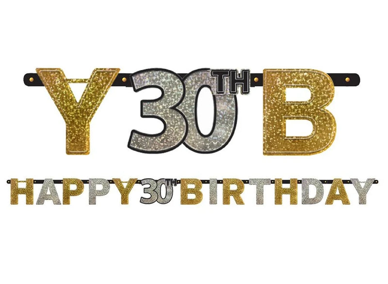 Pink And Gold Glitter Milestone 30th Letter Banner