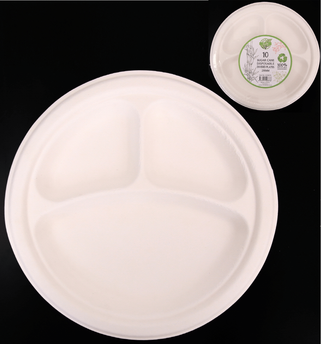 ECO Sugar Cane Disposable Divided Plates 23cm (10pk)