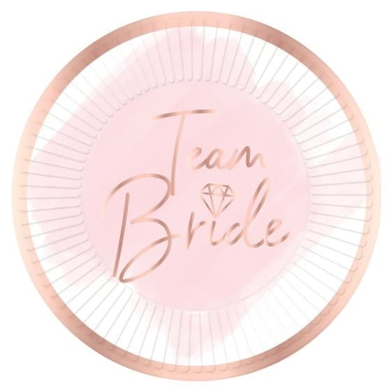 Team Bride Pink &amp; Rose Gold Paper Plates 9inch (8pk)