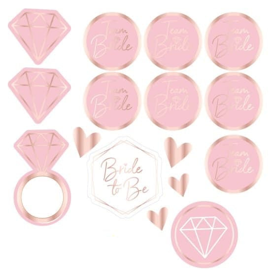Bride To Be (1) &amp; Team Bride (7) Rose Gold Foil Temporary Tattoos