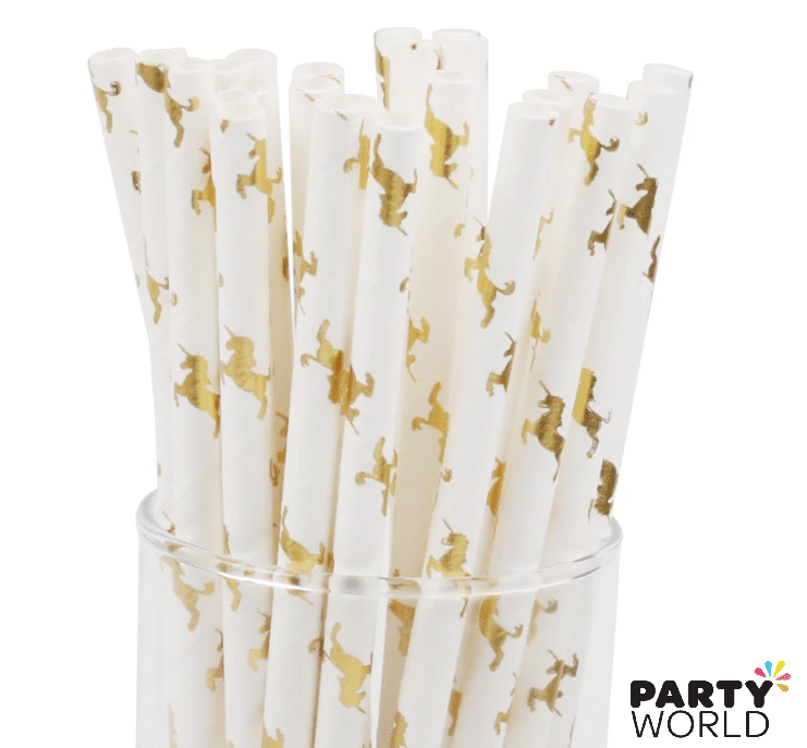 Unicorns Paper Straws Foiled Gold on White (25pk)