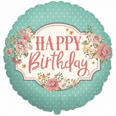 Happy Birthday Vintage Floral Foil Balloon 45cm