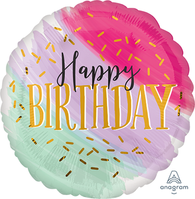 Foil Balloon 18" Happy Birthday - Watercolour