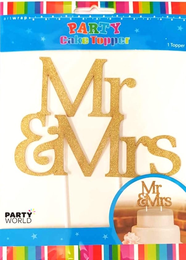 Mr & Mrs Gold Glitter Wedding Cake Topper