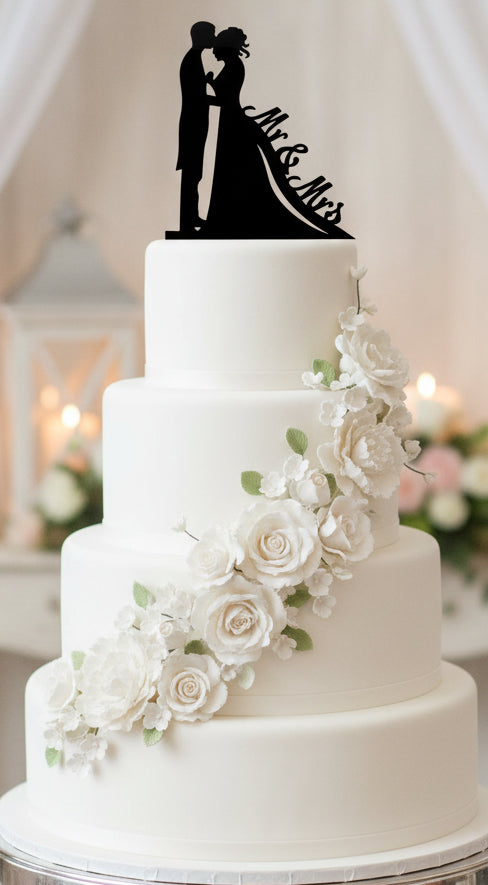 Wedding Cake Topper - Bride &amp; Groom - Black