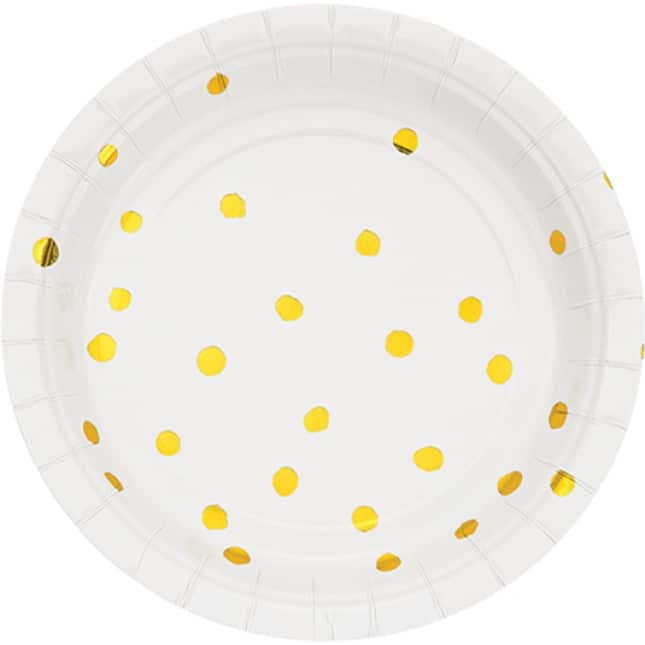 Foiled Gold Dots Paper Plates 7inch (8pk)