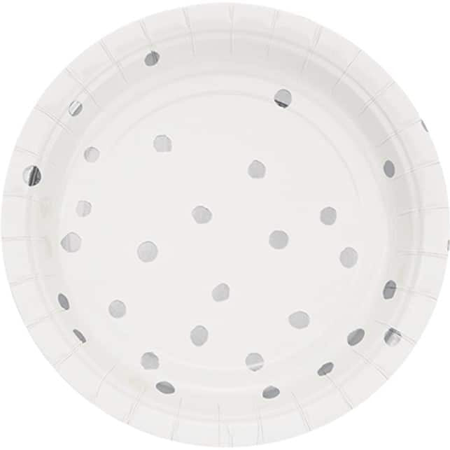 Foiled Silver Dots Paper Plates 7inch (8pk)