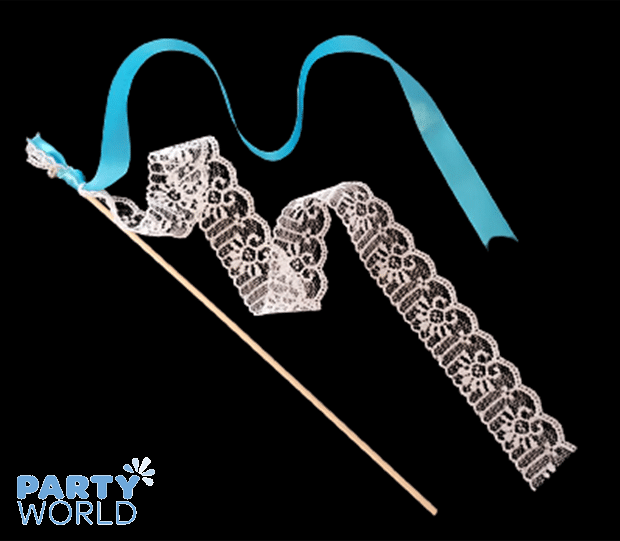 White & Black Ribbon on a Wooden Stick (1 piece)