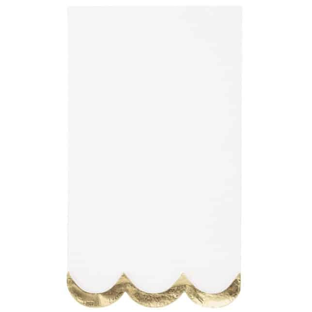 Foiled Gold &amp; White Scalloped Dinner Napkins (16pk)