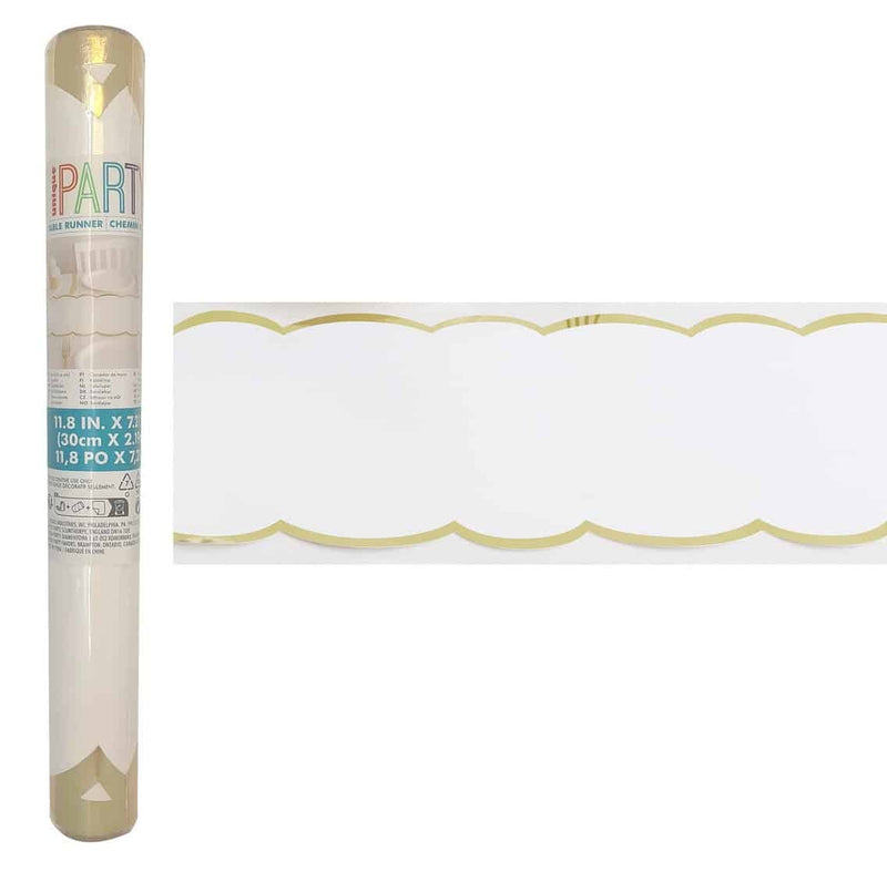 White &amp; Gold Paper Table Runner 30 x 219 cm