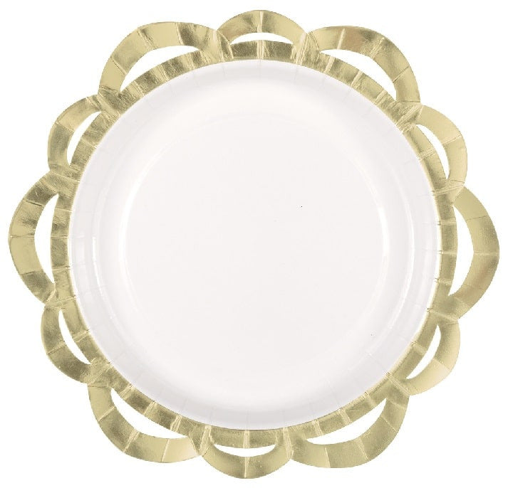 White And Foil Gold Elegant Party Plates 25cm (8pk)