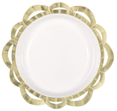 White And Foil Gold Elegant Party Plates 25cm 8pk