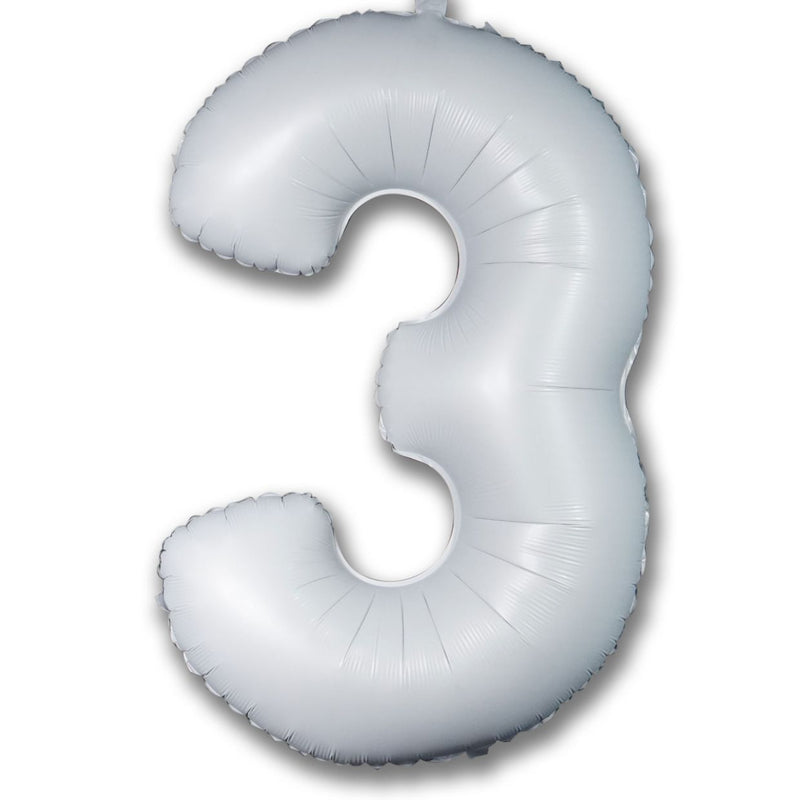 Foil Balloon Number Satin White "3"