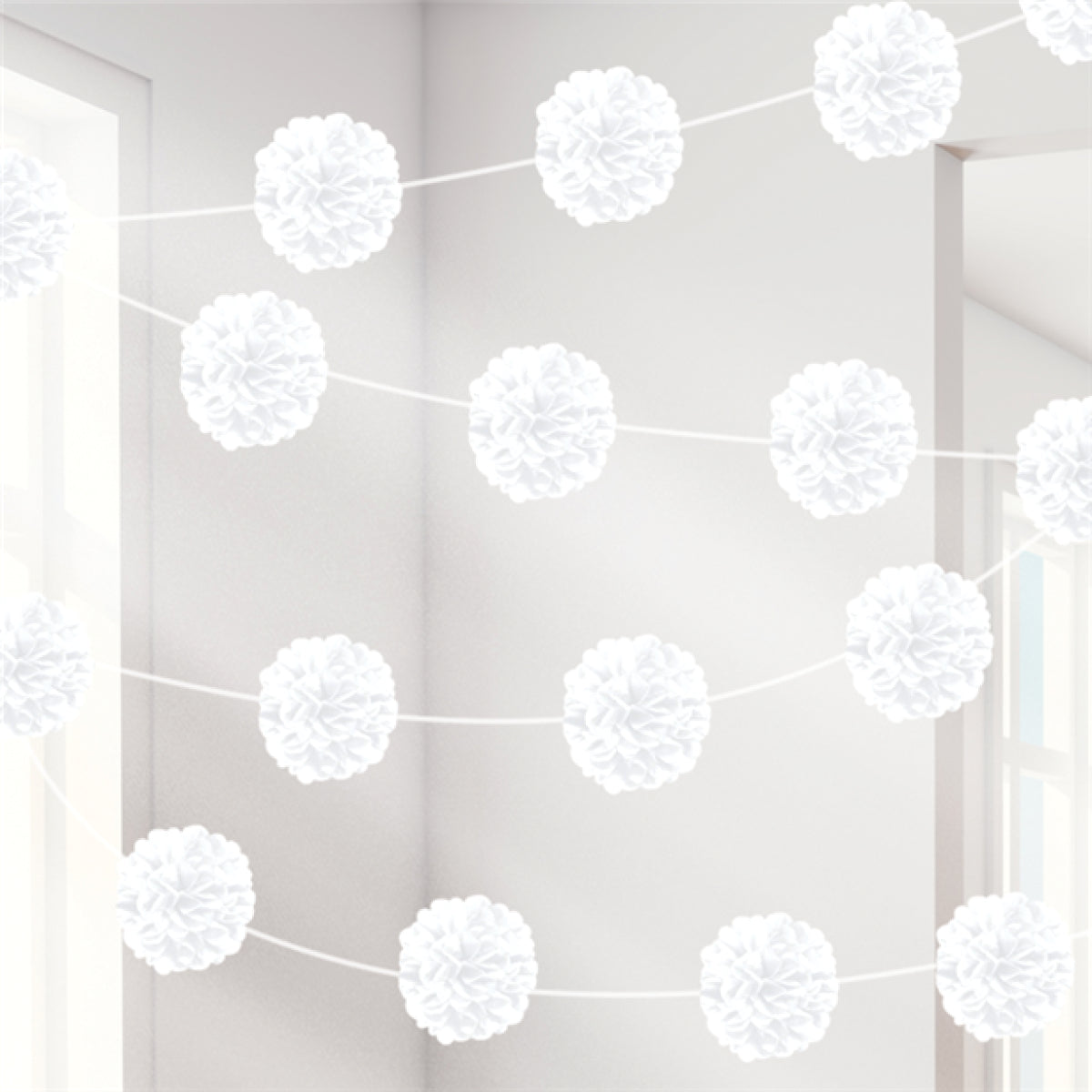 Tissue Paper Pom Pom Bunting White - 3m