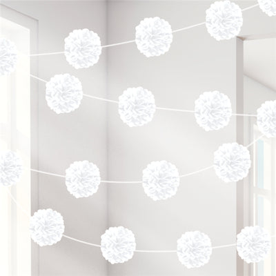 Tissue Paper Pom Pom Bunting White - 3m