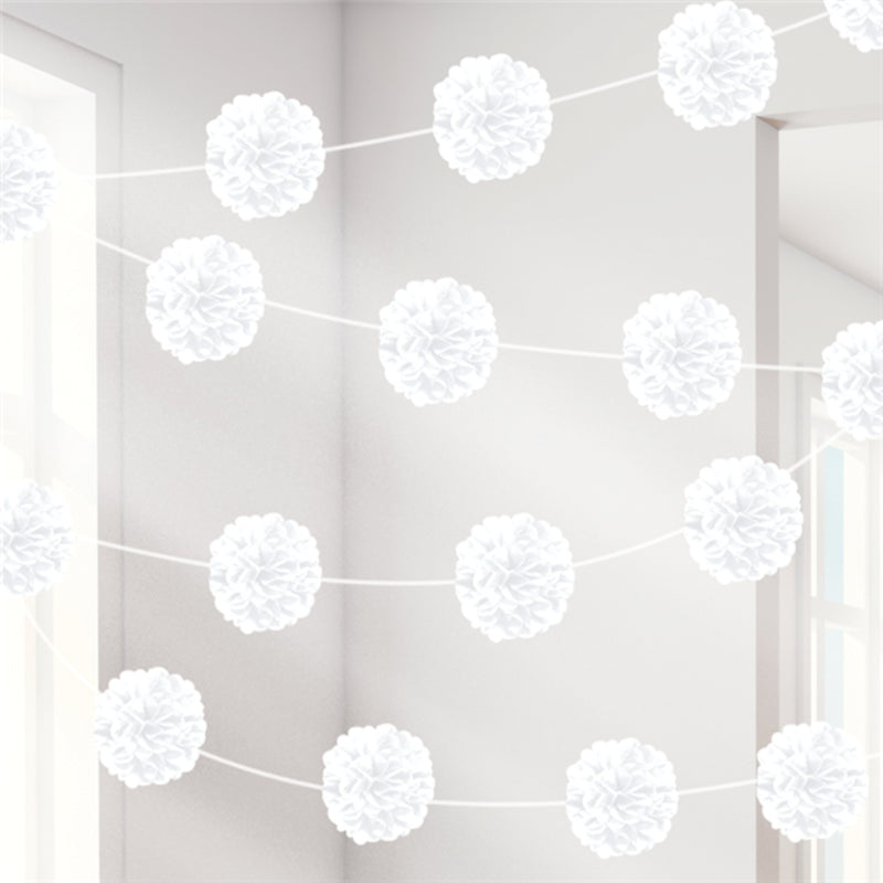 Tissue Paper Pom Pom Bunting White - 3m