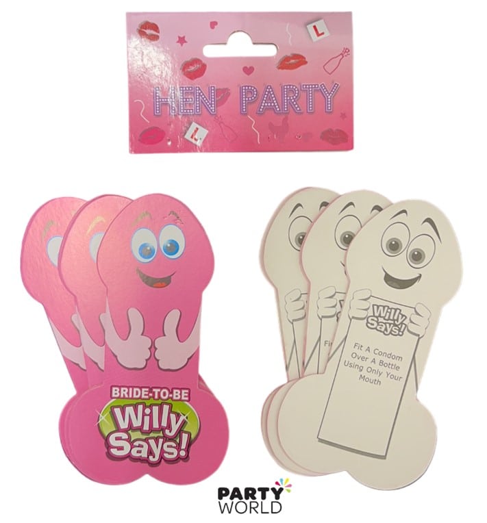 Willy Says Hens Party Dare Cards (24pk)