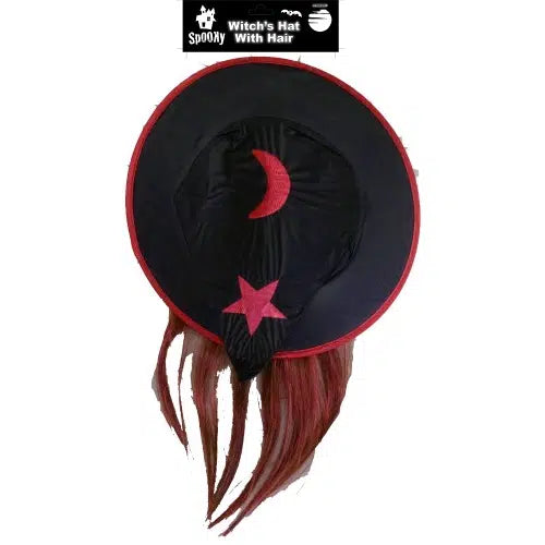 Child Witch Hat With Hair - Red