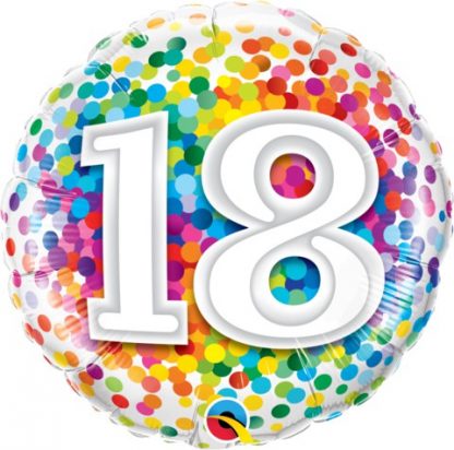 Foil Balloon '18' - Rainbow Confetti