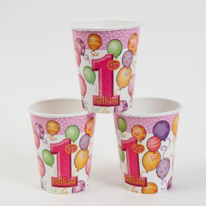 1st Birthday Cups 8pk Pink