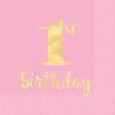 Pink & Gold 1st Birthday Napkins