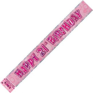Banner Happy 21st Birthday - Pink & Silver