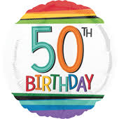 Foil Balloon 50th Birthday - Rainbow Stripe