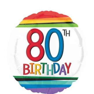 Foil Balloon 80th Birthday - Rainbow Stripe