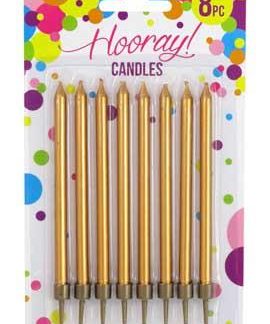 Candles Gold With Holder 8PK