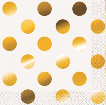 Beverage Napkins 16pk - Gold Dots