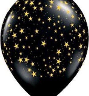 Balloon Single Black - Gold Stars