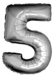 Foil Balloon Number Silver "5" (Uninflated)