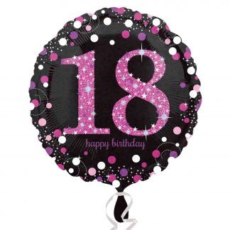 Uninflated Foil Balloon 18"Happy Birthday Pink Sparkling 18th