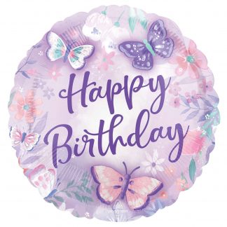 Uninflated Foil Balloon 18"Happy Birthday Butterflies