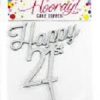 Happy 21st Birthday Silver Glitter Cake Topper - Image 2